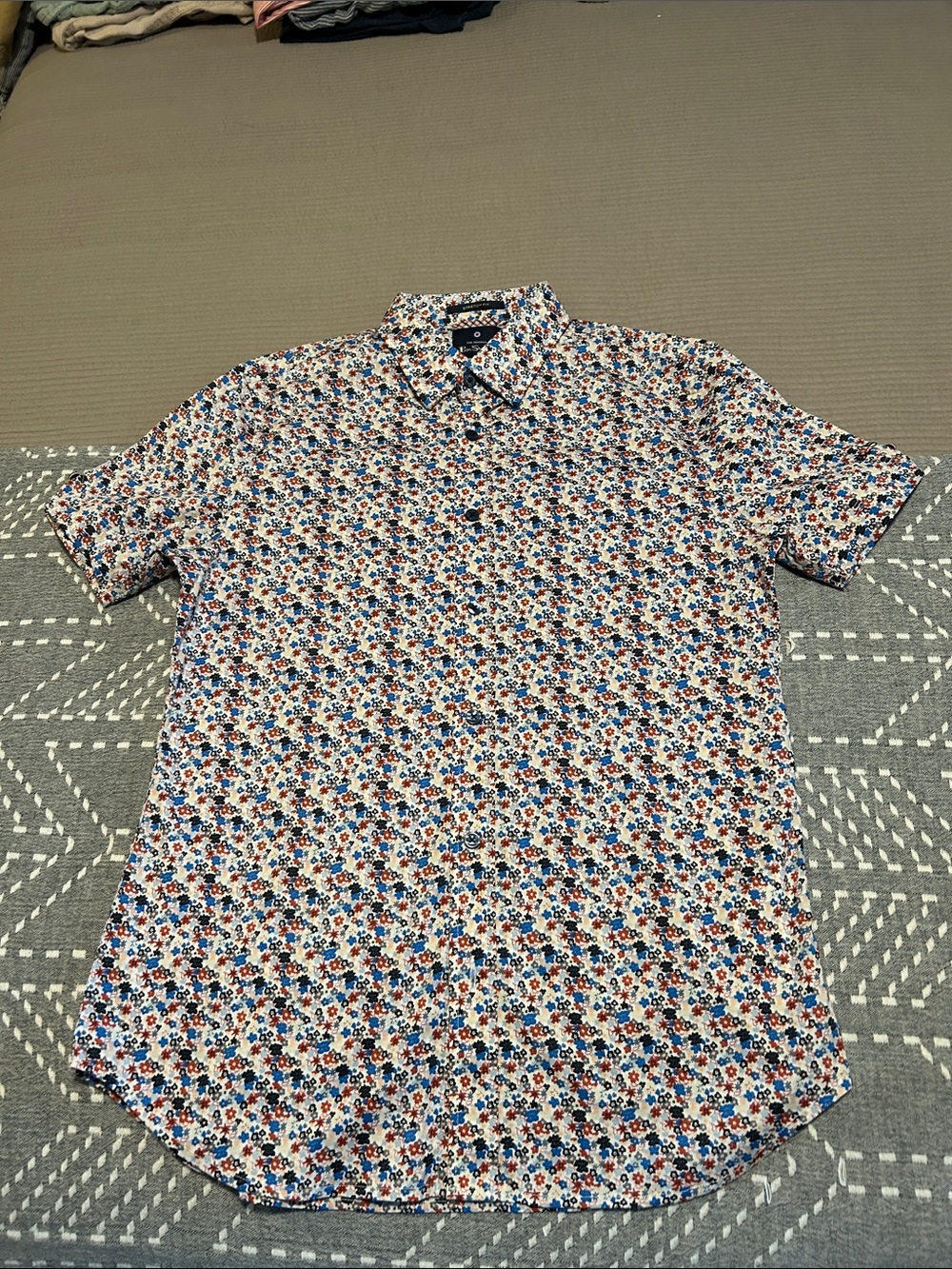 Ben Sherman Short-Sleeve Floral Button-Down Shirt - Blue/Red/White